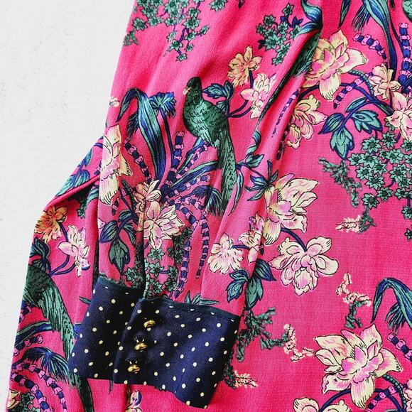 Maeve by Anthropologie Shift Dress Pink Floral Bird Print Long Sleeve Size 4 - Picture 10 of 11